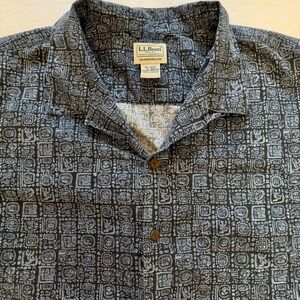 Vintage L.L. Bean‎ Short Sleeve Mens XL Blue Hawaiian Tropics Tiki Camp Shirt